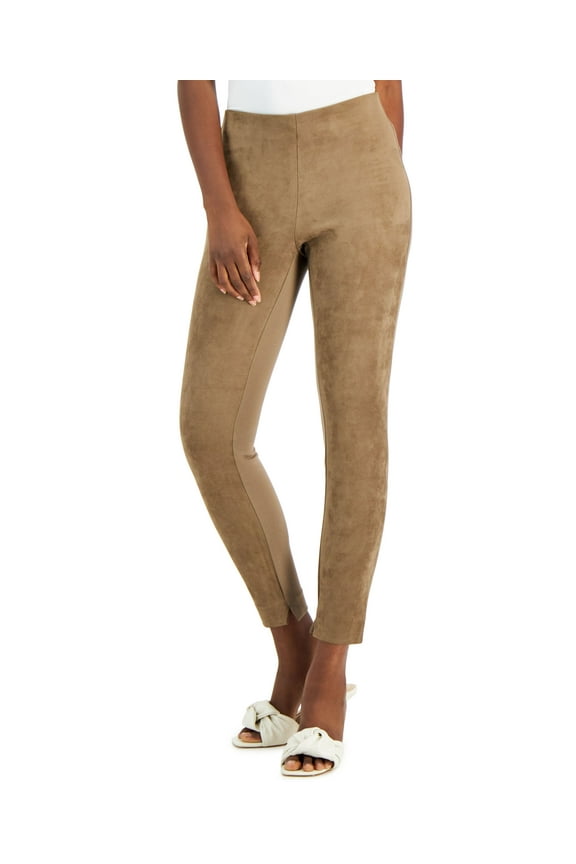 Womens Mixed Media Faux Suede Ankle Leggings Brown Twig 2XL