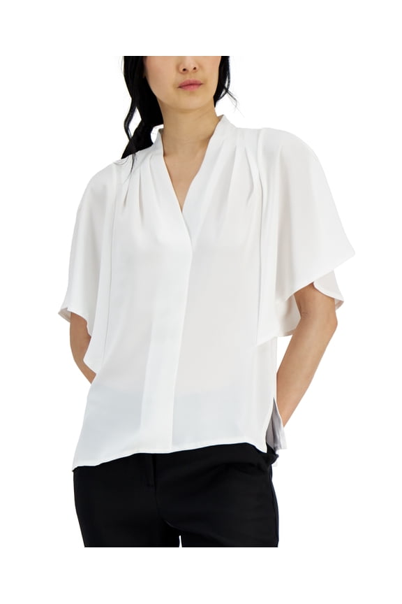 Womens Mixed Media Flutter Sleeve Top Bright White L