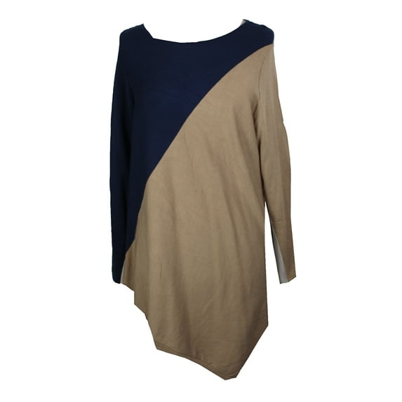 Alfani Womens Navy Brown Colorblocked Asymmetrical Sweater S