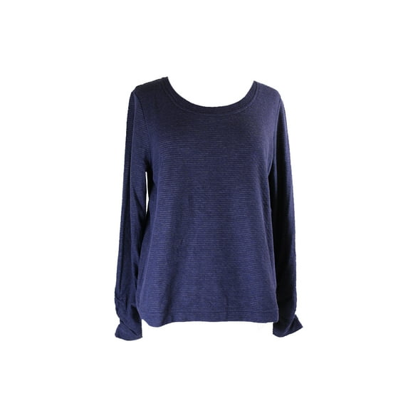 Alfani Womens Navy Ruched-Sleeve Tonal Stripe Pajama Top XS