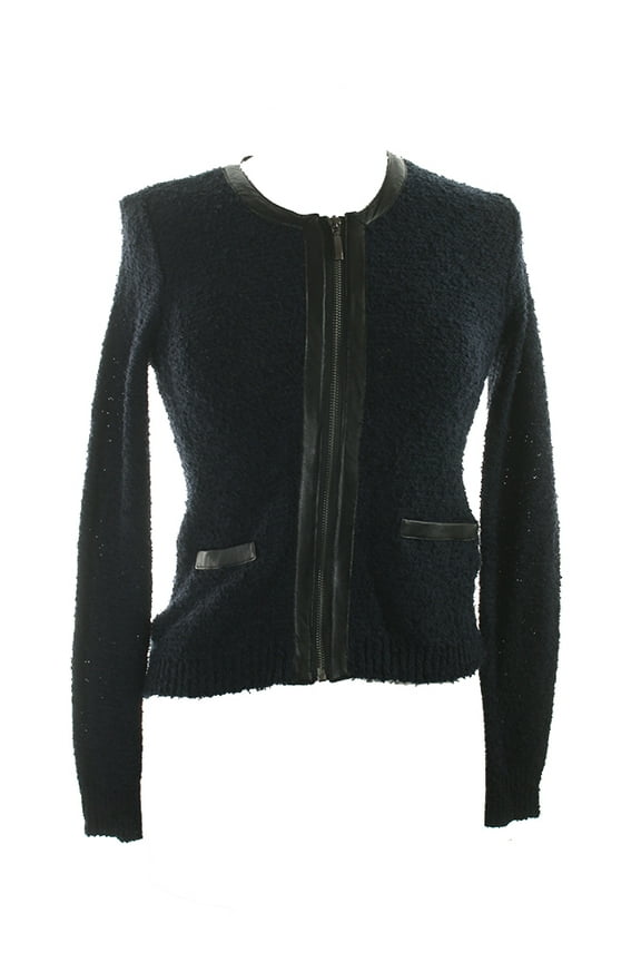 Womens Navy Texture Mixed-Media Zip-Front Jacket PM