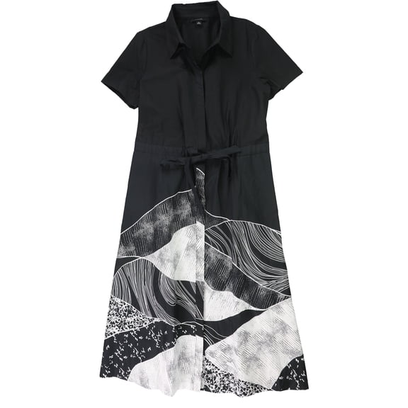 Alfani Women's Payton Printed Short-Sleeve Midi Shirt Dress Black Size XS