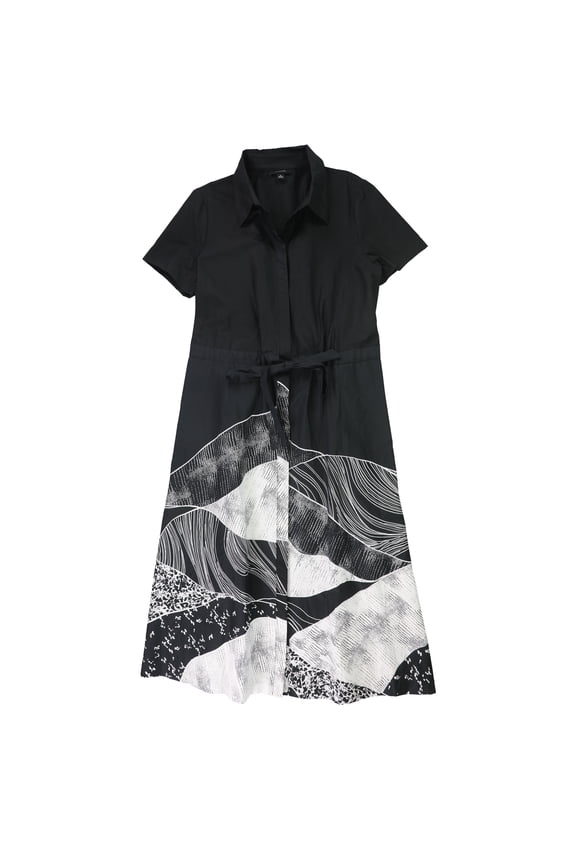Women's Payton Printed Short-Sleeve Midi Shirt Dress Black Size XS