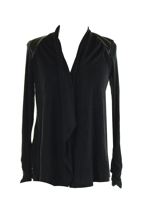 Womens Petite Black Mixed-Media Open Cardigan P-P