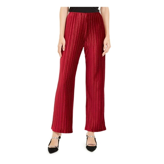 Alfani Womens Petites Pleated Wide Leg Velour Pants Red PL