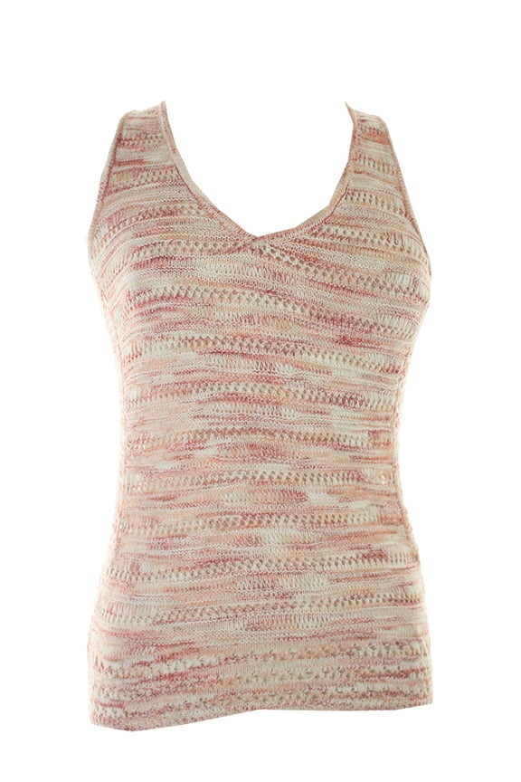 Womens Pink Marled Sleeveless Open-Knit Tank Top S