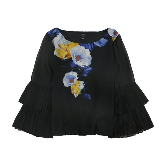 Alfani Womens Pleat Sleeve Pullover Blouse, Black, Small