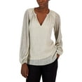 thumbnail image 1 of Alfani Womens Pleated Long Sleeve Shimmer Top Light Gold S, 1 of 1