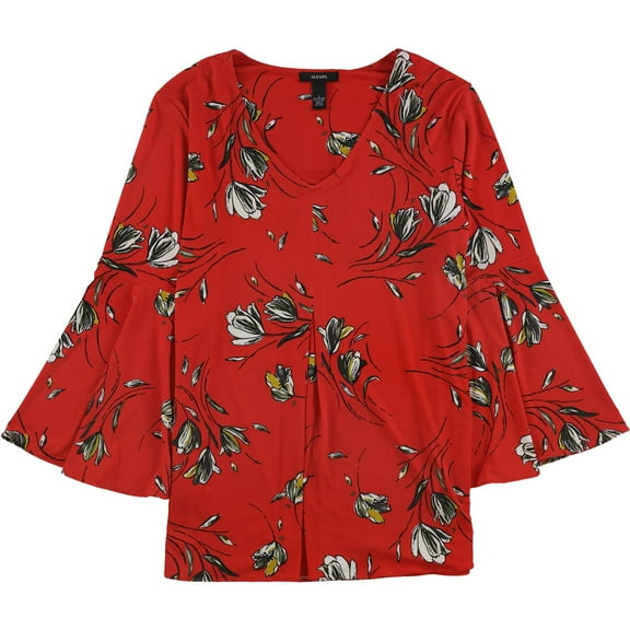 Alfani Womens Pleated Pullover Blouse, Red, Small