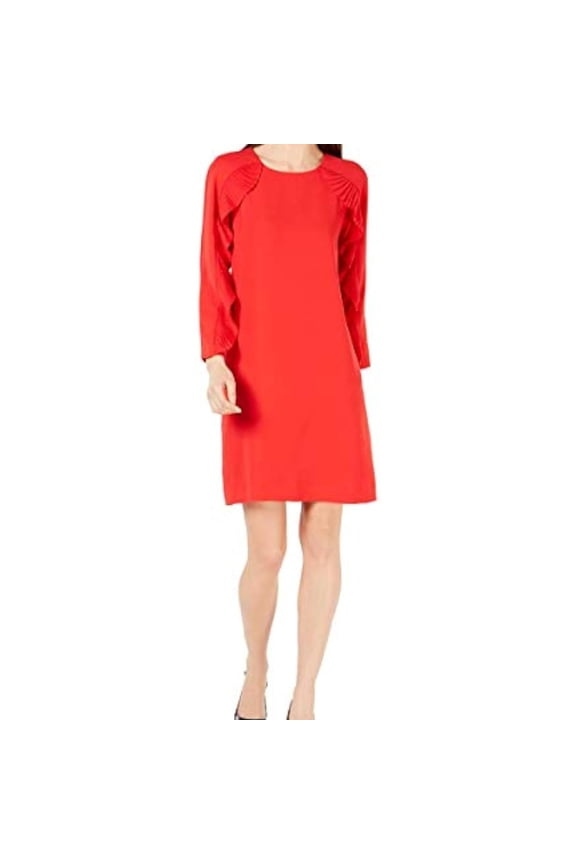 Womens Pleated Ruffle Sheath Dress, Red, 2