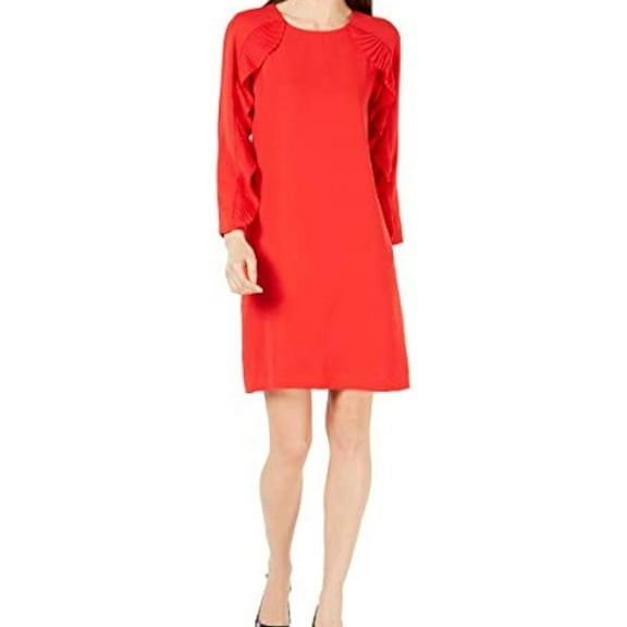 Alfani Womens Pleated Ruffle Sheath Dress, Red, 14