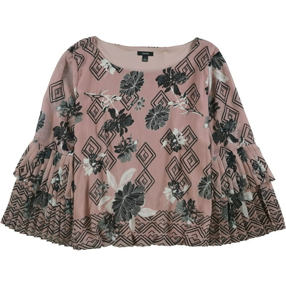 Alfani Womens Pleated Sleeve Pullover Blouse, Pink, Small