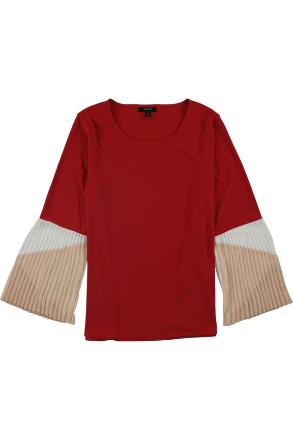 Womens Pleated Sleeve Pullover Blouse, Red, Large