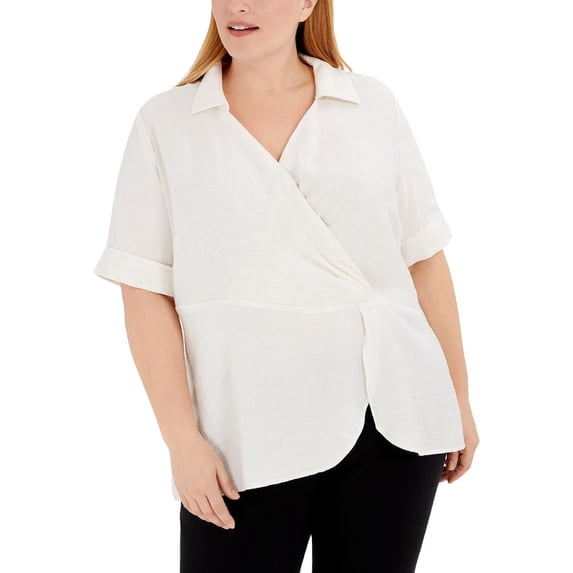 Alfani Womens Plus Drape Surplice Top Ivory 3X