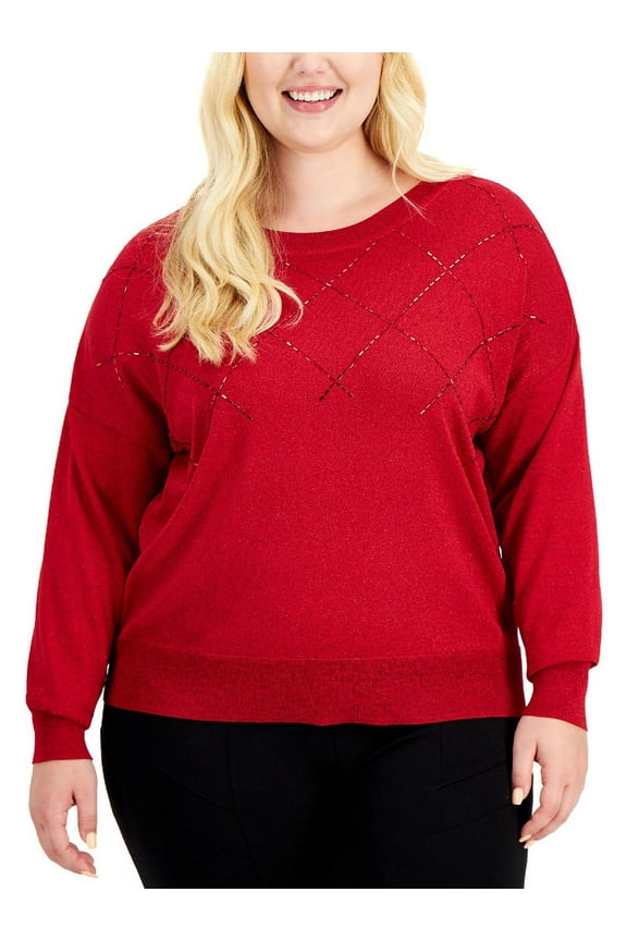 Plus Size Shine Embellished Sweater Real Red 0X