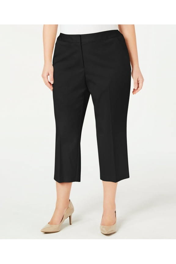 Womens Plus Mid Rise Pleated Capri Pants (Black) – Black, 28W
