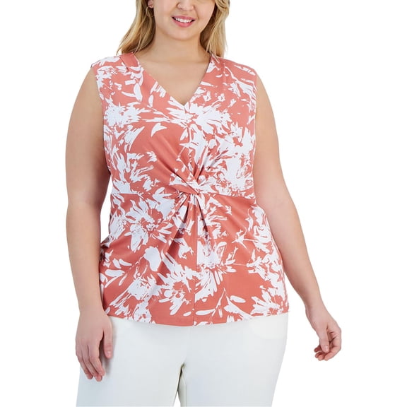 Alfani Womens Plus Printed Twist Front Shell
