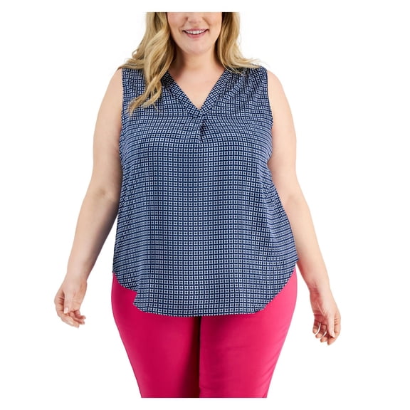 Alfani Womens Plus Printed V-Neck Blouse