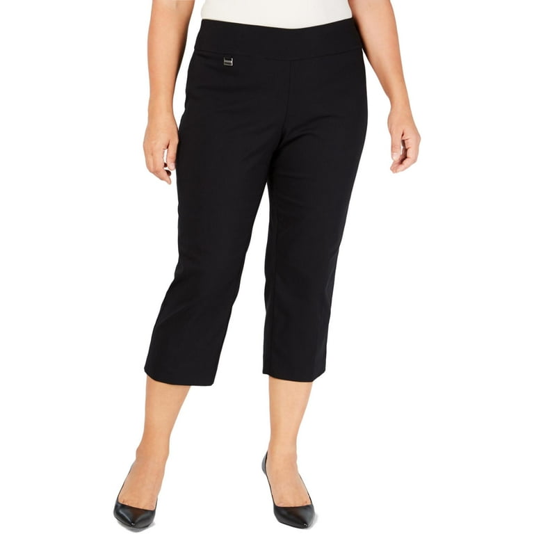 Alfani Womens Plus Pull On Straight Leg Capri Pants Black 26W Walmart