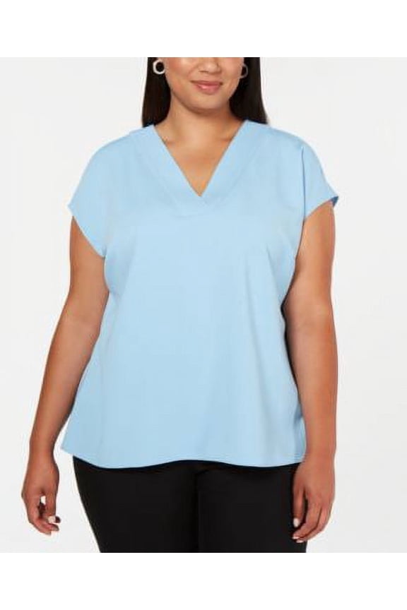 Plus Size V-Neck Top, Created for Macy's - Blue Infinity