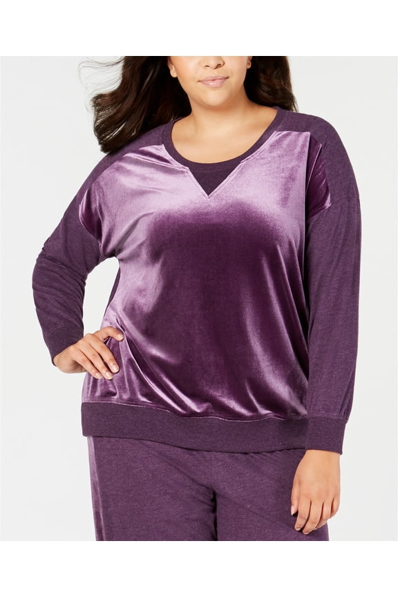 Womens Plus Size Velvet Panel Pajama Top Only,1-Piece, 1X, Dark Fig