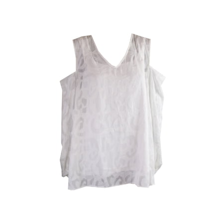 Alfani Womens Plus Size White Textured Cold-Shoulder Blouse 18W