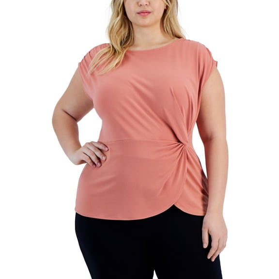 Alfani Womens Plus Twisted Front Ruched Pullover Top