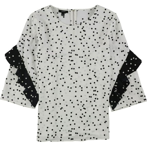Alfani Womens Polka Dot Ruffled Blouse, White, X-Small