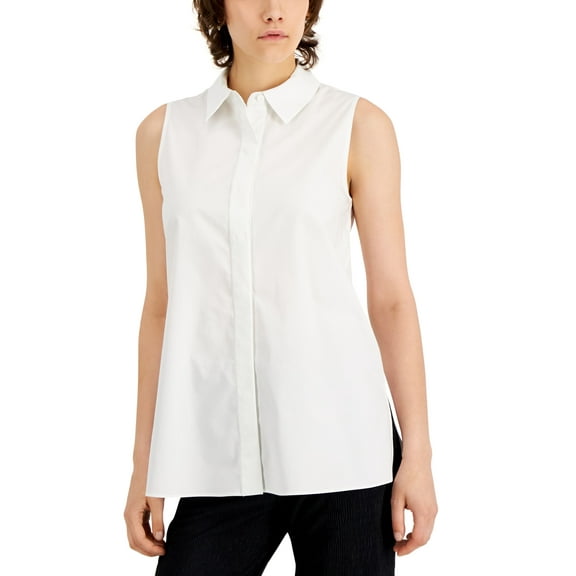Alfani Womens Poplin Sleeveless Tunic Bright White S