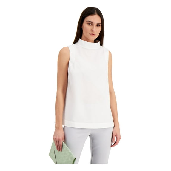 Alfani Womens Solid Sleeveless Blouse Top, White, Large