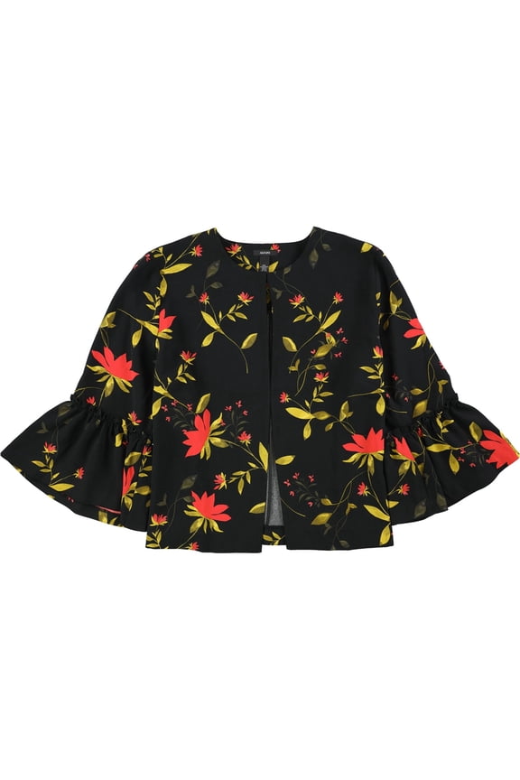 Womens Printed Bell-Sleeve Jacket, Black, Small