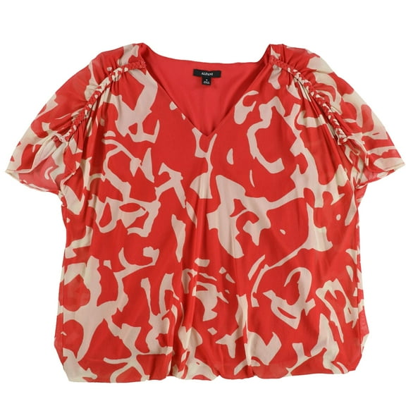 Alfani Womens Printed Braided Sleeves Blouse Red M