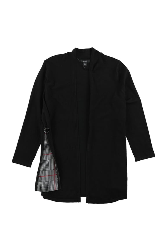 Womens Printed Inset Cardigan Sweater, Black, Small