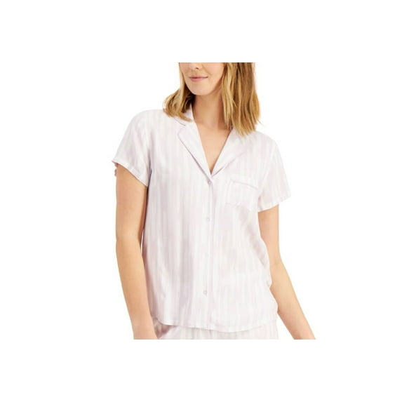 Alfani Womens Printed Notch Collar Pajama Top Only,1-Piece, Large, Lilac Ikat