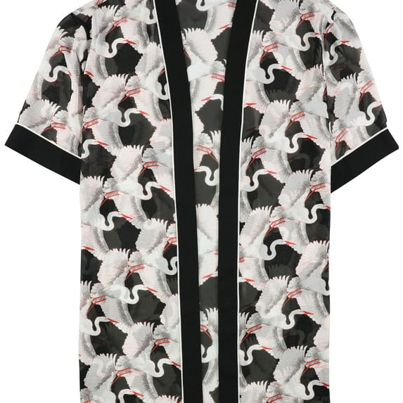 Alfani Womens Printed Sheer Kimono Knit Jacket, Black, Large