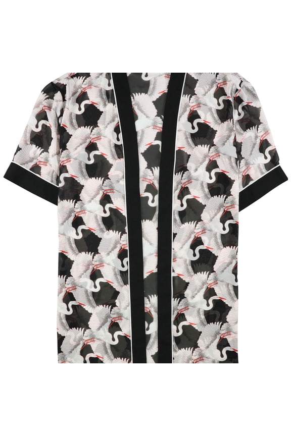 Womens Printed Sheer Kimono Knit Jacket, Black, Large