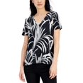 thumbnail image 1 of Alfani Womens Printed V Neck T-Shirt Deep Black M, 1 of 1
