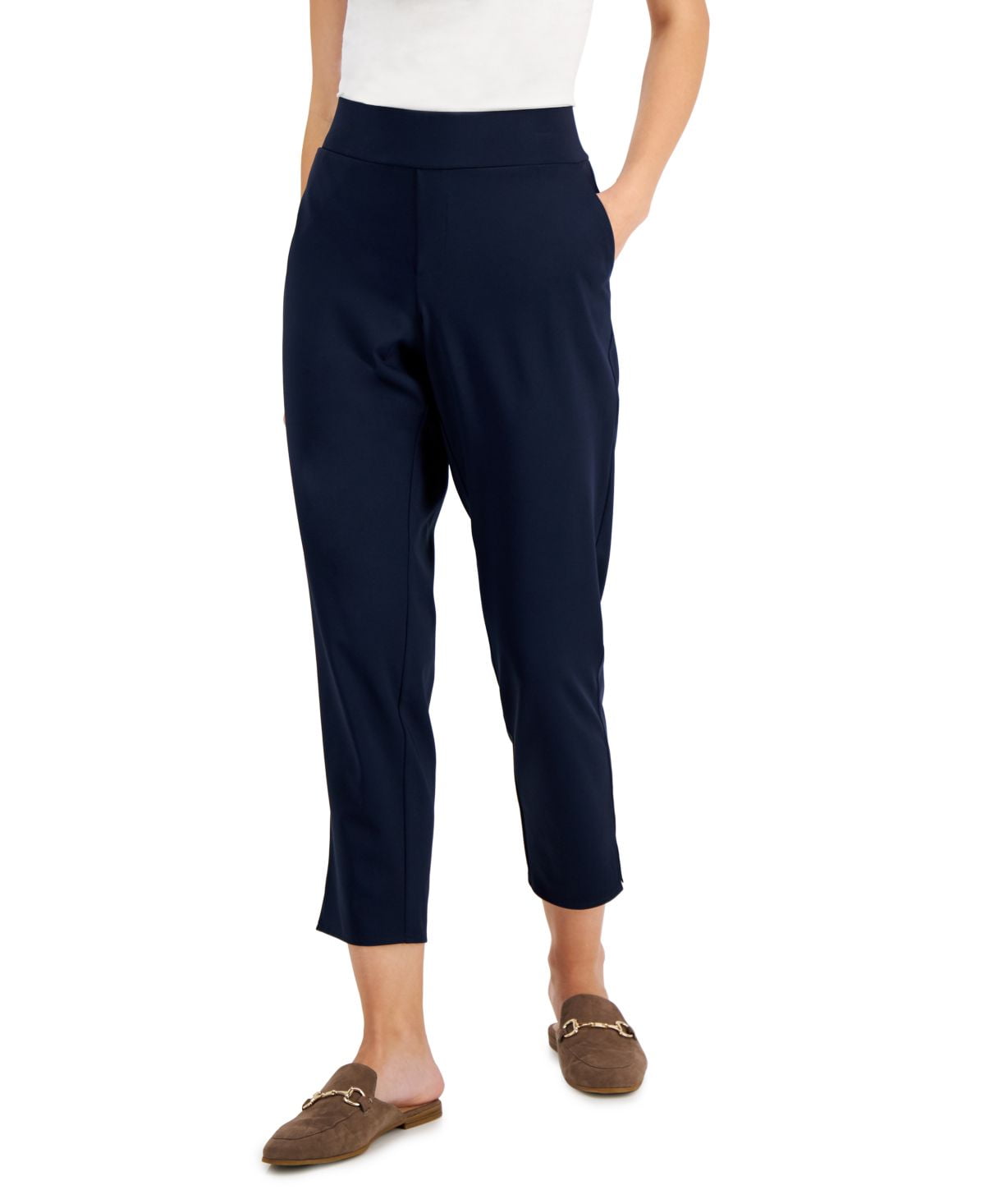 Alfani Women's Plus Pull On Plaid Pants Navy Size 20W