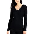 thumbnail image 1 of Alfani Womens Metallic Ribbed V-Neck Sweater Deep Black XL, 1 of 2