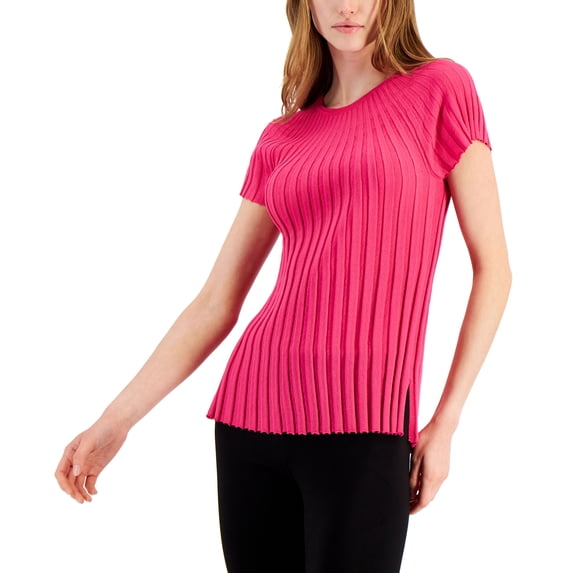 Alfani Womens Ribbed Scoop Neck Sweater Berry Haze M