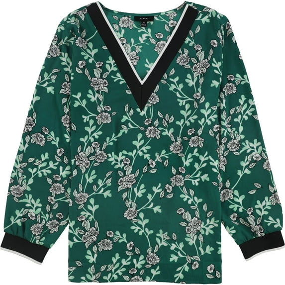 Alfani Womens Ribbed Trim Pullover Blouse, Green, Large