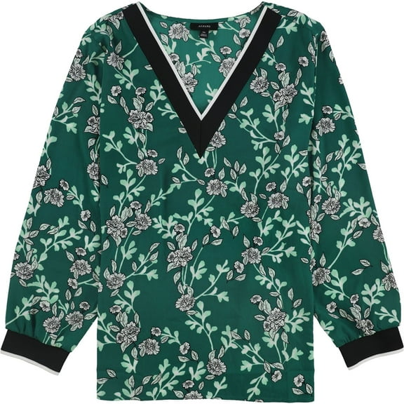Alfani Womens Ribbed Trim Pullover Blouse, Green, Large