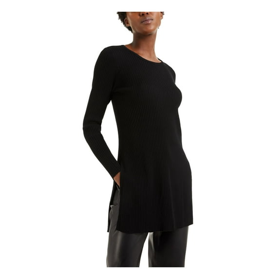 Alfani Womens Ribbed Tunic Sweater, Black, Small