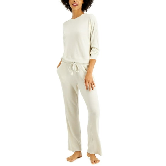 Alfani Womens Ribbed Wide Leg Pajama Set