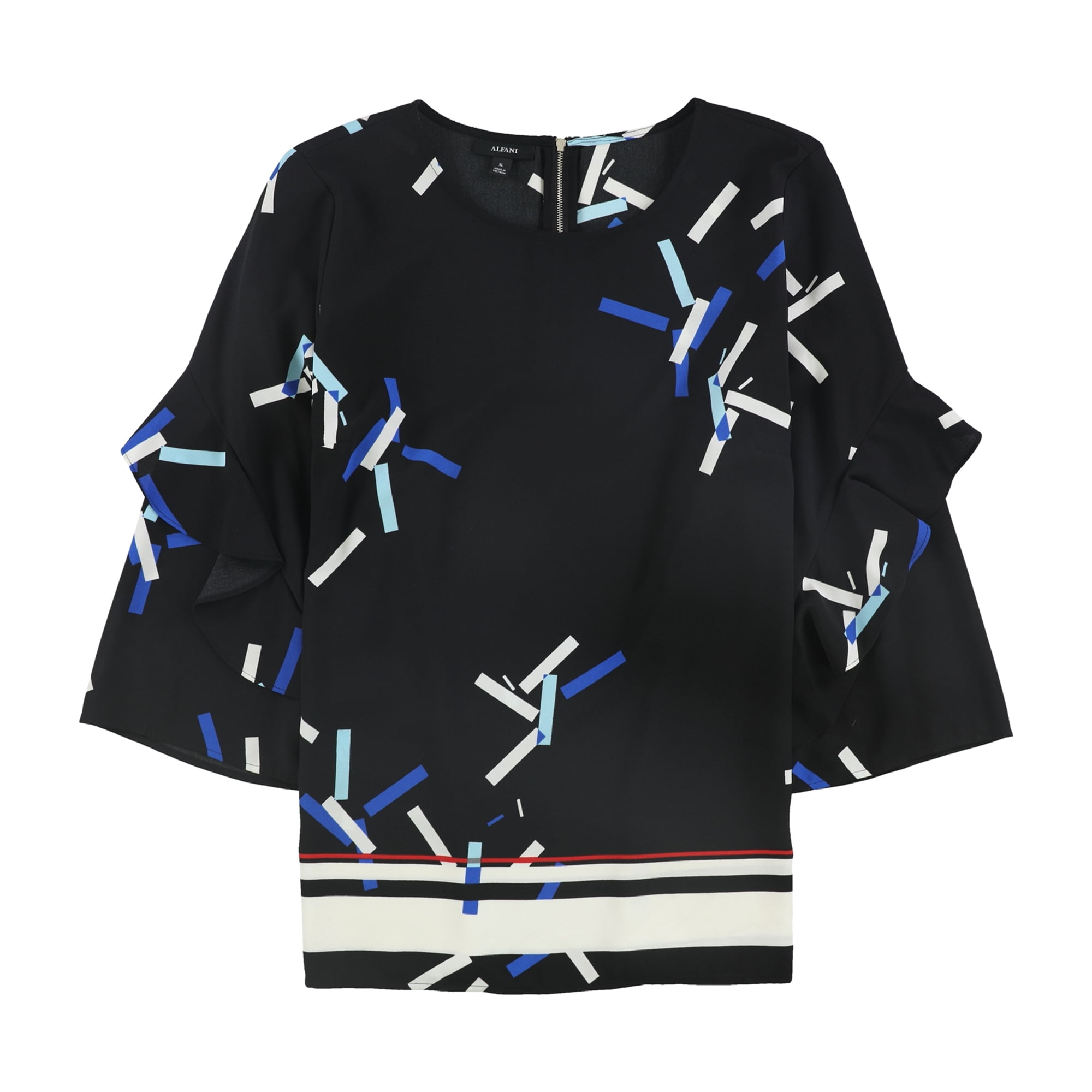 Alfani Womens Ruffle Sleeve Pullover Blouse, Black, Large