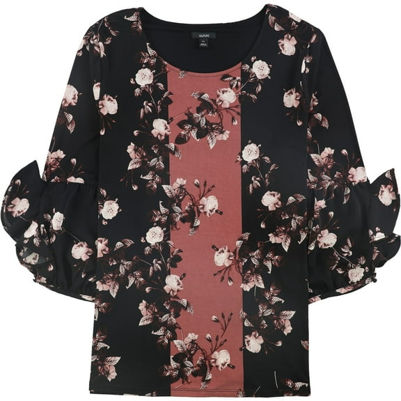 Alfani Womens Ruffle-Sleeve Pullover Blouse, Black, Medium
