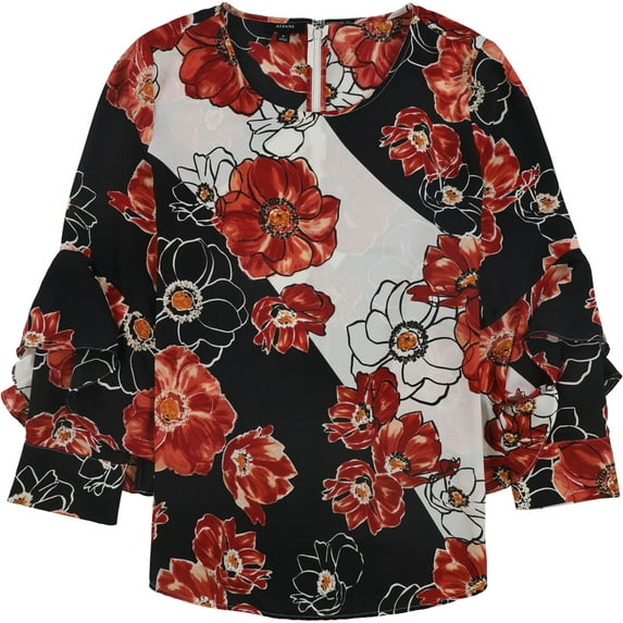 Alfani Womens Ruffle Sleeve Pullover Blouse, Orange, Small