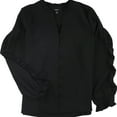 thumbnail image 1 of Alfani Womens Ruffle Trim Button Down Blouse, Black, Medium, 1 of 2