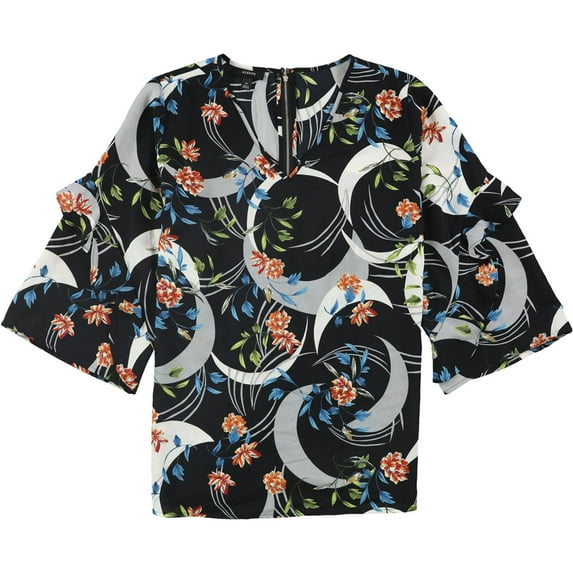 Alfani Womens Ruffled Sleeve Pullover Blouse, Black, Plus Size, 1X