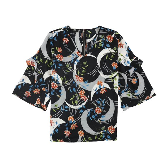 Alfani Womens Ruffled Sleeve Pullover Blouse, Black, 2X